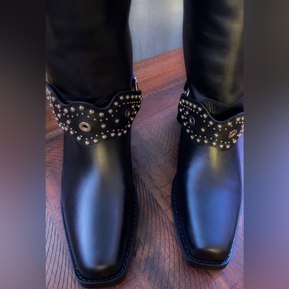 Red Valentino Vero Cuoio Black Leather Under-Knee Biker Boots - Picture 6 of 10